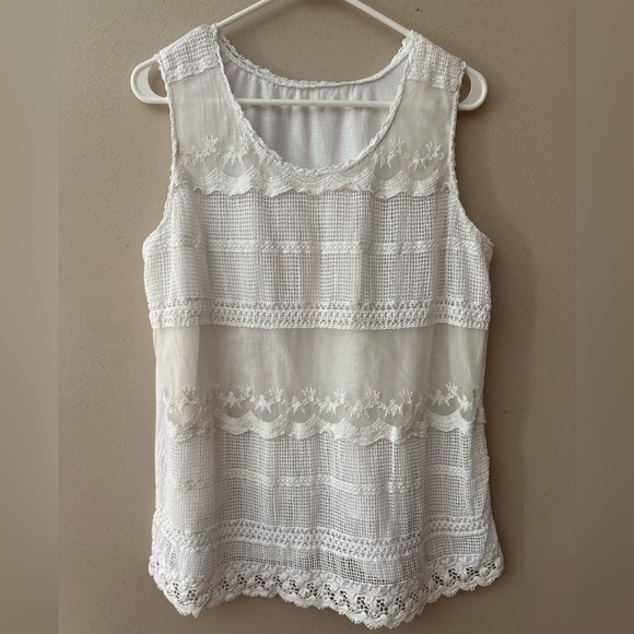 Womens Sleeveless Lace‎ Floral Crochet Embroidered Cottagecore Top Large White - Picture 1 of 3